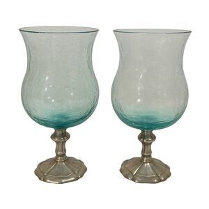 Vintage Handblown Bubble Glass Goblets w/ Aluminum Bases – Set of 2